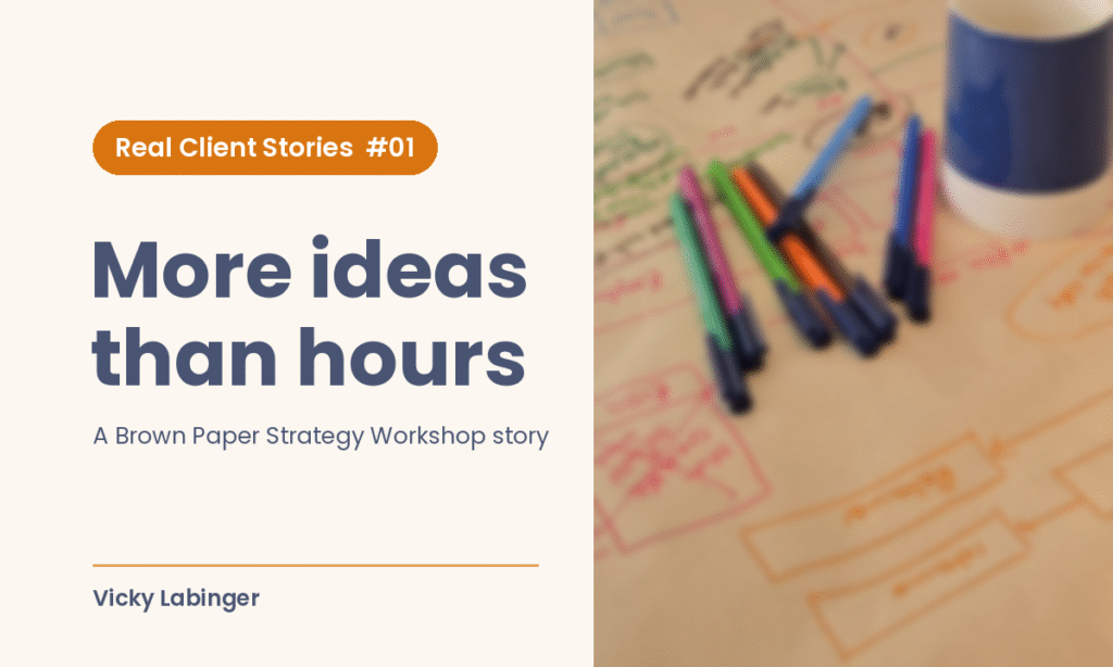 Business strategy workshop: coloured pens on brown paper